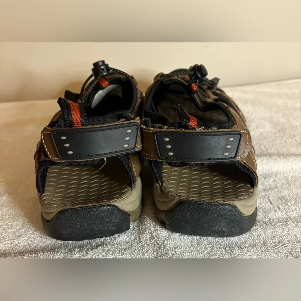 Eddie Bauer Tommy Leather Sandals Men Size 11 Bump Toe Hiking Brown Bungee Strap